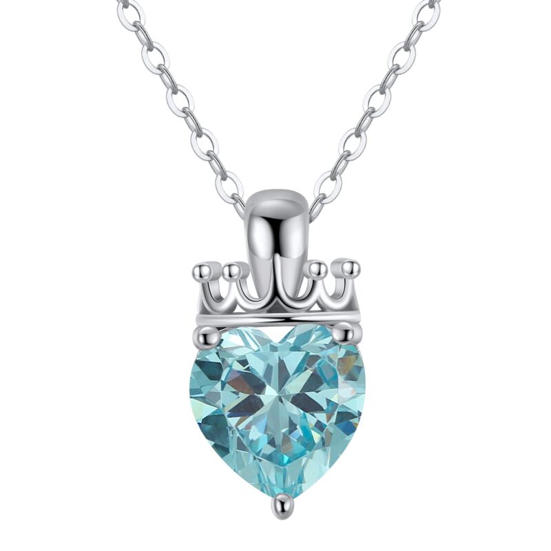 Crowned Heart Birthstone Pendant Necklace | March - Aquamarine