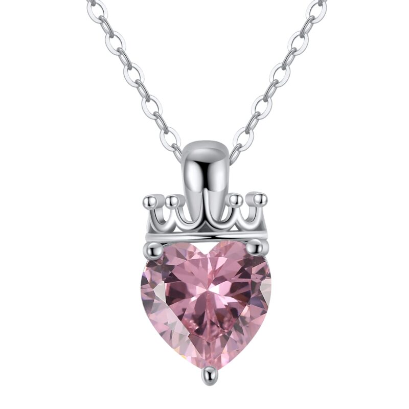 Crowned Heart Birthstone Pendant Necklace | October - Tourmalin