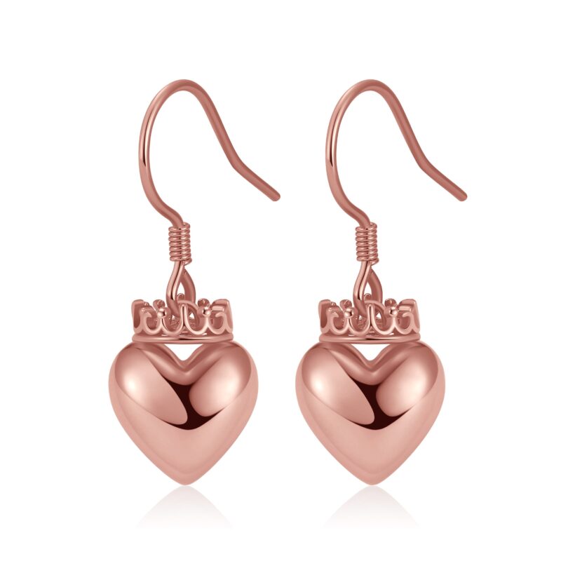 Crowned Heart Drop Earrings | Rose Gold