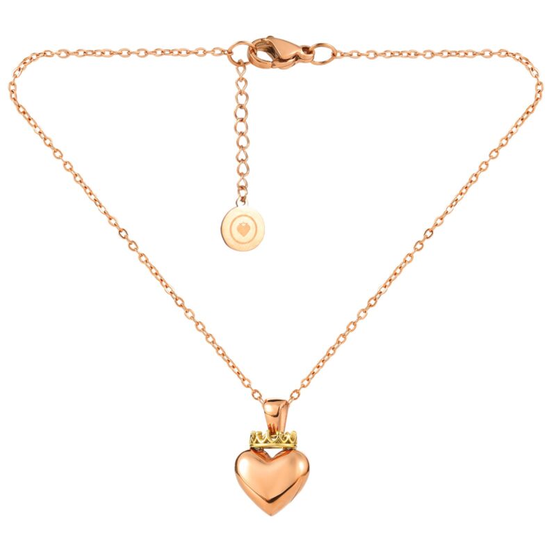 Crowned Heart Pendant Necklace | Rose Gold & Gold - Image 5