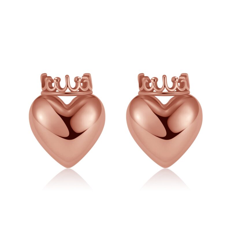 Crowned Heart Stud Earrings | Rose Gold