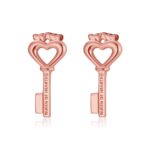 Crowned Heart Key Stud Earrings | Rose Gold-TONE