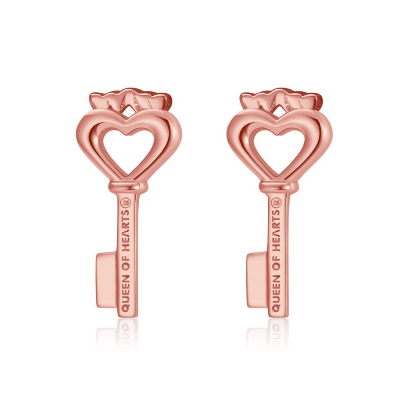 Crowned Heart Key Stud Earrings | Rose Gold