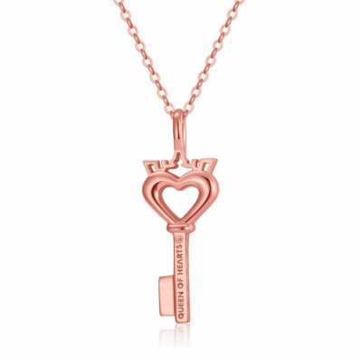 Crowned Heart Key Pendant Necklace | Rose Gold