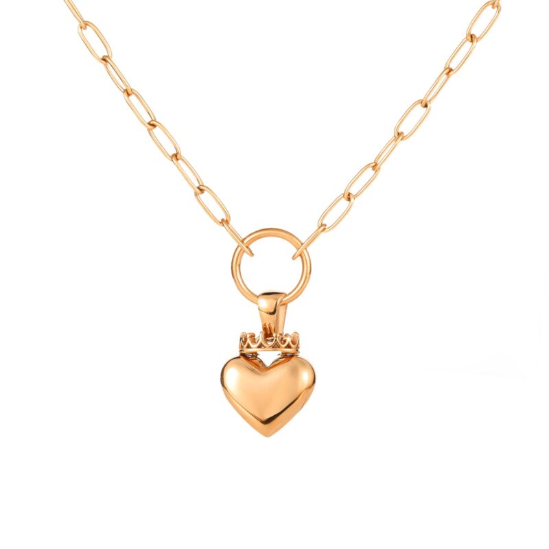 Crowned Heart Paperclip Pendant Necklace | Rose Gold - Image 3