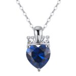 Crowned Heart Birthstone Pendant Necklace | September - Sapphire