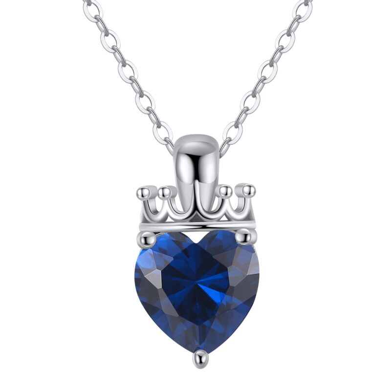 Crowned Heart Birthstone Pendant Necklace | September - Sapphire