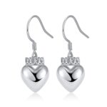 Crowned Heart Drop Earrings | Silver