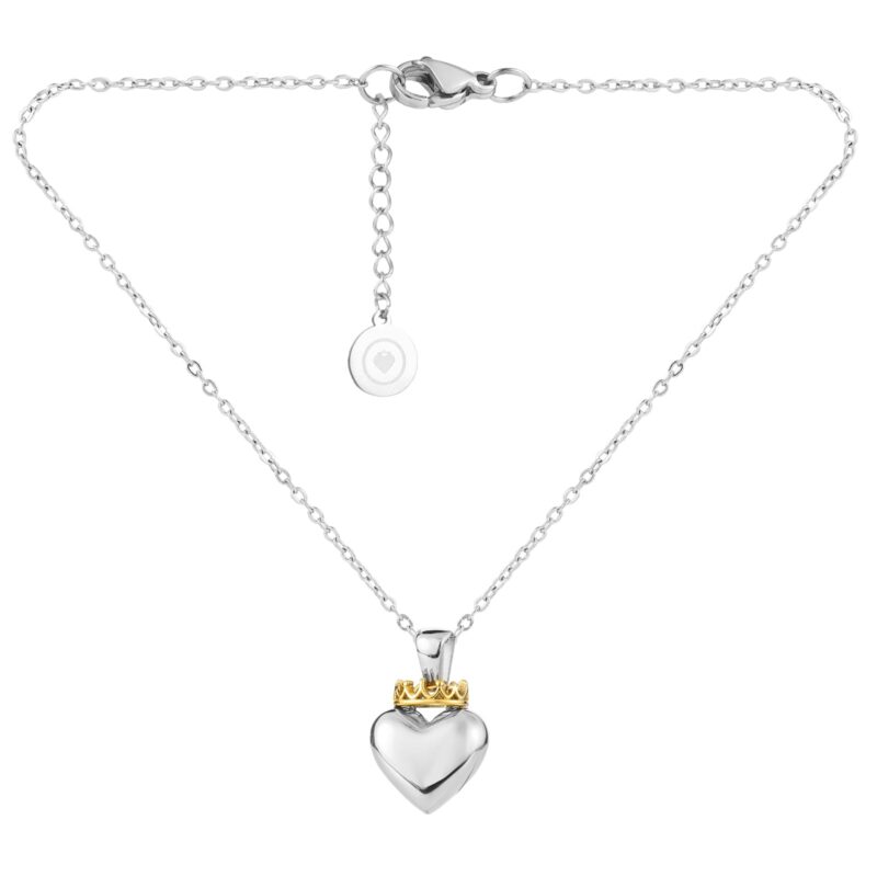 Crowned Heart Pendant Necklace | Silver & Gold - Image 6