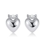 Crowned Heart Stud Earrings | Silver