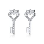 Crowned Heart Key Stud Earrings | Sterling Silver