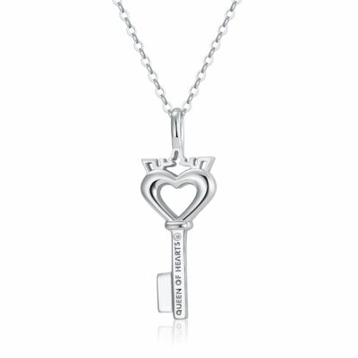 Crowned Heart Key Pendant Necklace | Silver