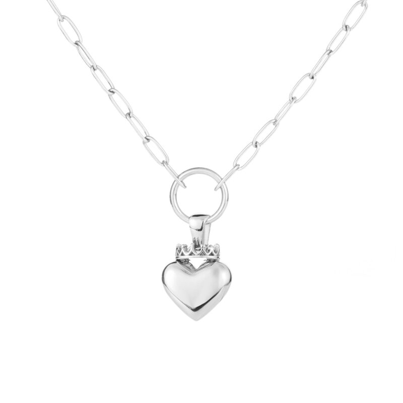 Crowned Heart Paperclip Pendant Necklace | Silver - Image 4