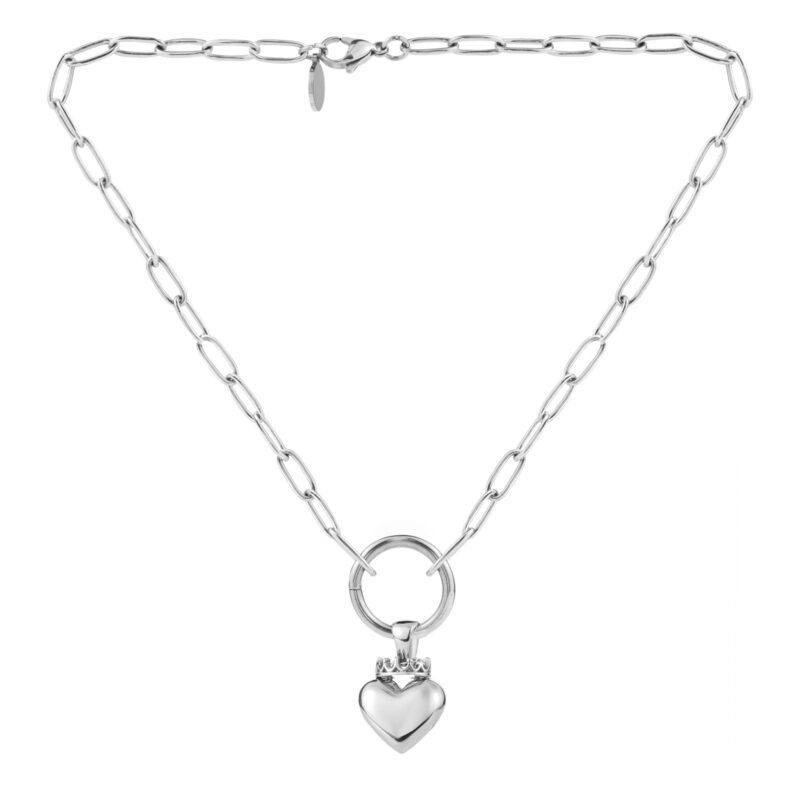 Crowned Heart Paperclip Pendant Necklace | Silver - Image 5
