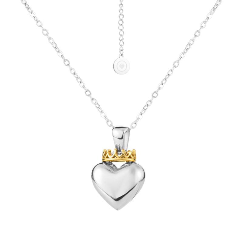 Crowned Heart Pendant Necklace | Silver & Gold