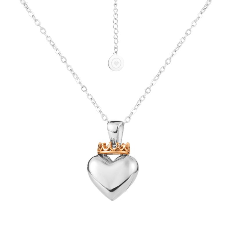 Crowned Heart Pendant Necklace | Silver & Rose Gold