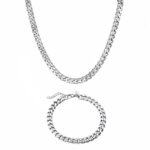 Curb Chain Necklace & Bracelet Set (SILVER) | 7MM WIDTH | ice
