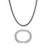 CURB NECKLACE AND BRACELET SET (SILVER) | 10mm Width | ice II
