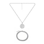 COMPASS PENDANT NECKLACE & BRACELET SET (SILVER)