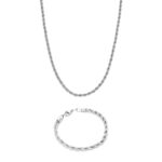 ROPE NECKLACE & BRACELET SET (SILVER) | 4MM WIDTH
