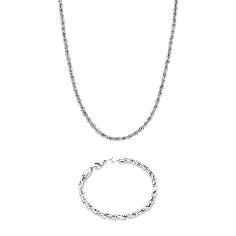 Silver Rope Chain and Bracelet Set