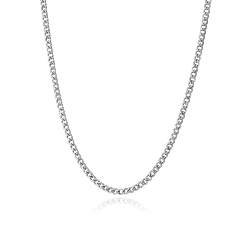 Silver Cuban Chain Necklace - 4mm Lobster Clasp